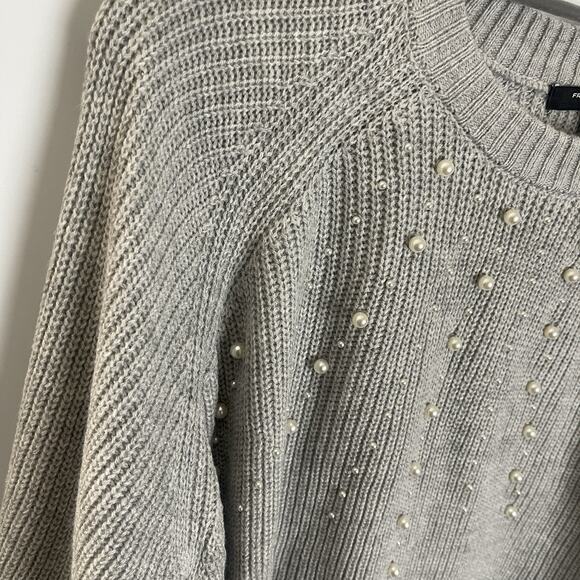 French Connection Women's Embellished Pearl Crewneck Pullover Sweater Gray Large - Picture 12 of 16